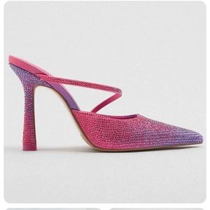 ZARA black patent rhinestone mules main image 1